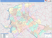 Greenville-Anderson-Mauldin Metro Area Wall Map Color Cast Style